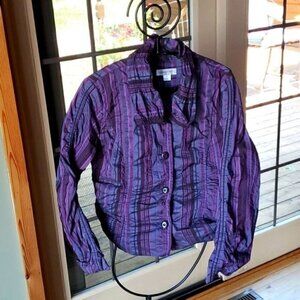 Christopher & Banks Full Buttoned Purple Hues Ruched Crepe Sz. M Jacket